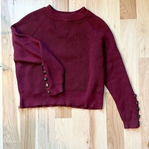 Sezane Sami Wool and Cotton Deep Red Sweater with Button Accents M
